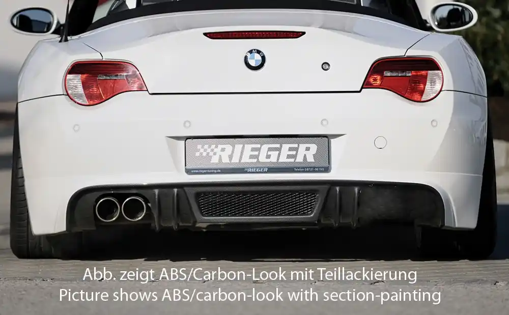 Rieger spoiler pod zadní nárazník pro BMW Z4 E85 kupé, roadster po faceliftu r.v. 01/06-03/09, plast ABS s povrchovou úpravou Carbon-Look, pro orig. dvojitou koncovku vlevo Akční Cena