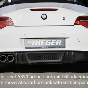 Akce Rieger spoiler pod zadní nárazník pro BMW Z4 E85 kupé, roadster po faceliftu r.v. 01/06-03/09, plast ABS s povrchovou úpravou Carbon-Look, pro dvojitou koncovku vlevo