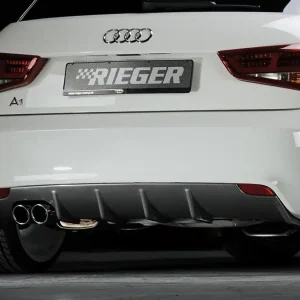 Rieger vložka zadního nárazníku pro Audi A1 8X 3-dvéř., 5-dvéř. (sportback) před faceliftem, plast ABS s povrchovou úpravou Carbon-Look, pro dvojitou koncovku vlevo 2x76 mm Finální Výprodej