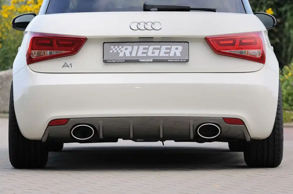Poslední Šance Rieger vložka zadního nárazníku pro Audi A1 8X 3-dvéř., 5-dvéř. (sportback) před faceliftem, plast ABS s povrchovou úpravou Carbon-Look, pro sportovní koncovky na obou stranách 140x90 mm