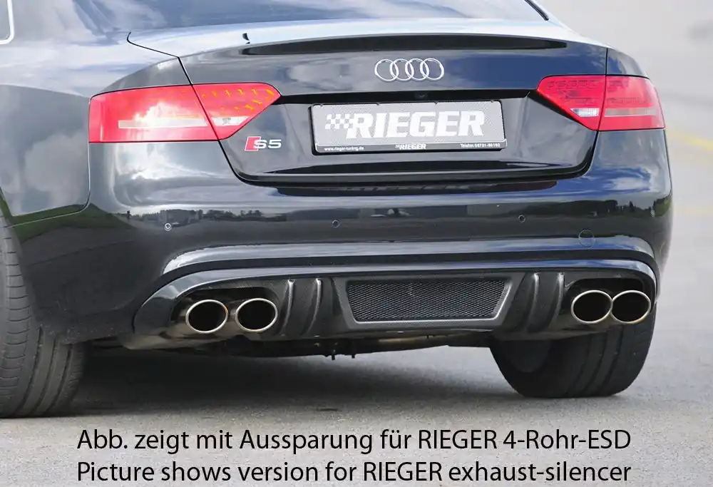 Rieger vložka zadního nárazníku pro Audi A5 B8, B81 Sportback před faceliftem, plast ABS s povrchovou úpravou Carbon-Look, S-Line, pro orig. dvojité koncovky na obou stranách Zlevněný