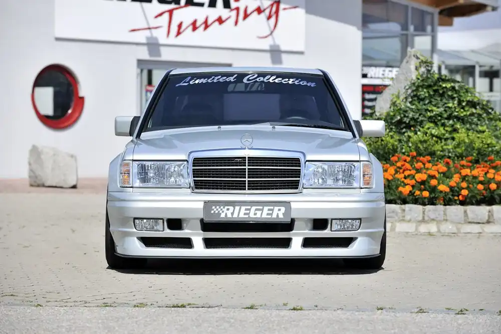 Časově Omezené Rieger Přední nárazník widebody II pro Mercedes 190 W201 sedan, GFK (laminát), pro vozy s originální maskou, s výřezem pro mlhová světla