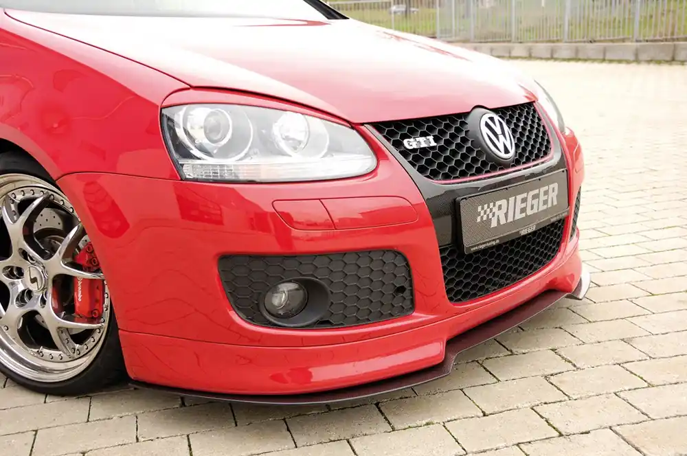 Rieger lipa pod přední nárazník Rieger pro Volkswagen Golf 5 1K GT, GTI, plast ABS s povrchovou úpravou Carbon-Look Výprodej