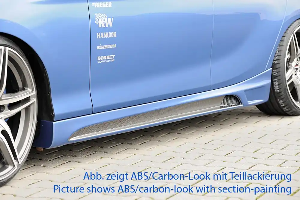 Zlevněný Rieger boční práh mont. strana levá pro BMW řada 1 F20 sedan / 4-dvéř. vč. faceliftu, r.v. 05/2015-, 09/11-03/2015, plast ABS bez povrchové úpravy, s prolisem a výřezem