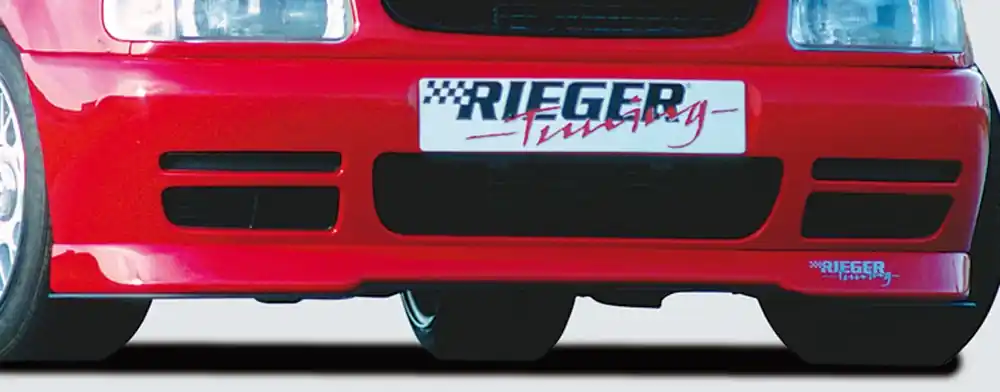 Zlevněný Rieger spoiler pod přední nárazník pro Volkswagen Polo 4 6N 3-dvéř., 5-dvéř., r.v. 10/94-01, plast ABS bez povrchové úpravy, "flat version", se styling paketem