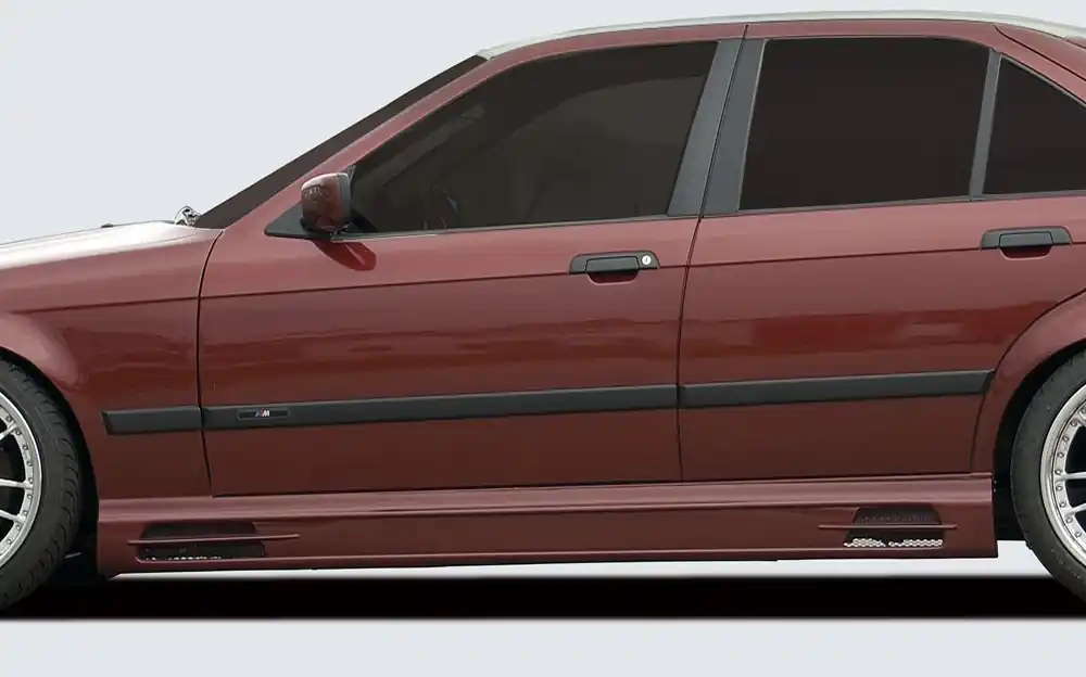 Rieger boční práh mont. strana pravá pro BMW řada 3 E36 compact, kabriolet, kupé, sedan, touring, r.v. 01/90-12/99, plast ABS bez povrchové úpravy, s prolisem, s prolisem a dvěma výřezy Poslední Šance