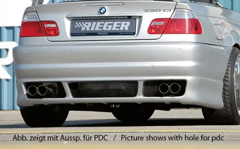 Rieger kompletní zadní nárazník M3-Look pro BMW řada 3 E46 kabriolet, kupé, sedan před faceliftem, plast ABS bez povrchové úpravy, pro vozy bez parkovacího asistenta (PDC) Koupit Online