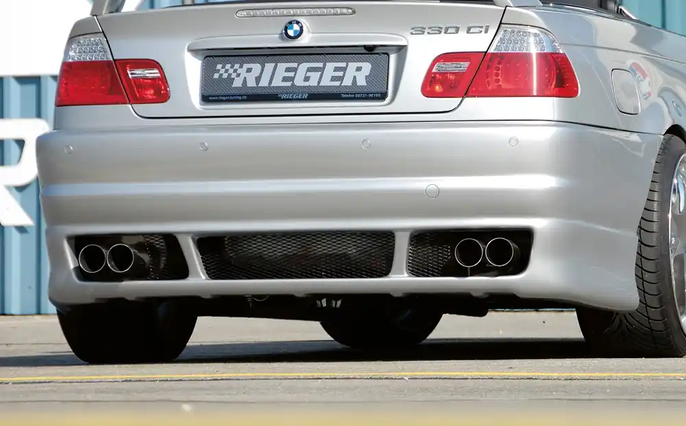 Rieger kompletní zadní nárazník M3-Look pro BMW řada 3 E46 kabriolet, kupé, sedan před faceliftem, plast ABS bez povrchové úpravy, pro vozy s parkovacím asistentem (PDC) Nejlepší Volba