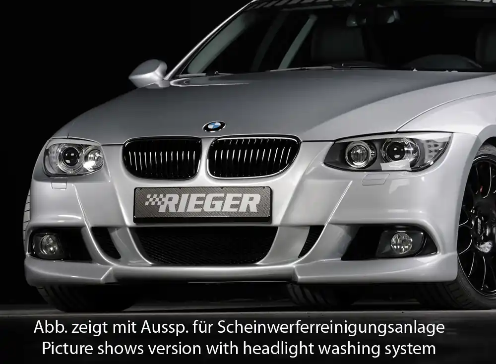 Cenově Výhodný Rieger Přední nárazník pro BMW řada 3 E92, E93 kabriolet, kupé po faceliftu LCI, plast ABS bez povrchové úpravy, pro vozy bez ostřikovačů světlometů a parkovacího asistenta (PDC)