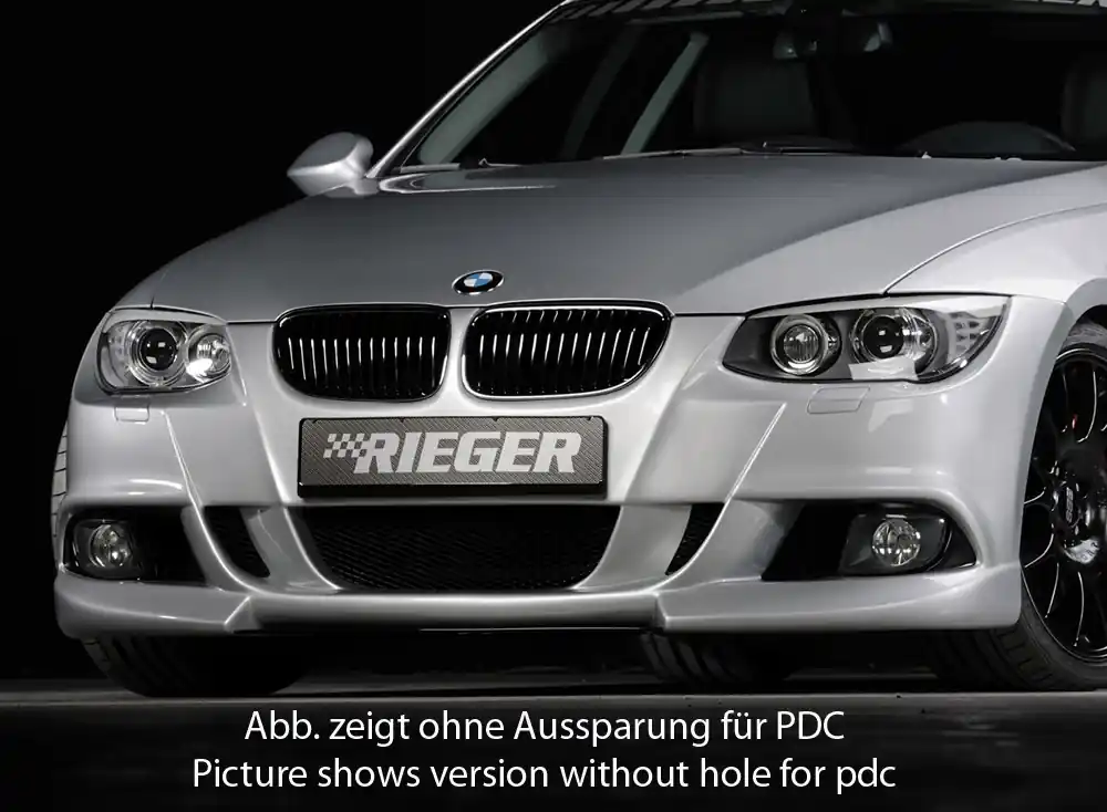 Jen Po Omezenou Doba Rieger Přední nárazník pro BMW řada 3 E92, E93 kabriolet, kupé po faceliftu LCI, plast ABS bez povrchové úpravy, pro vozy s ostřikovači světlometů a parkovacím asistentem (PDC)