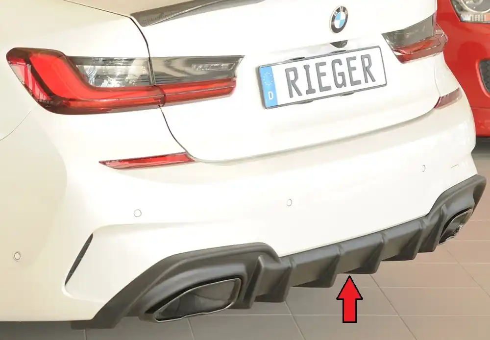 Poslední Šance Rieger vložka zadního nárazníku pro BMW řada 3 G21 touring, plast ABS bez povrchové úpravy, pro orig. koncovky vlevo/vpravo (M340i/M340d)