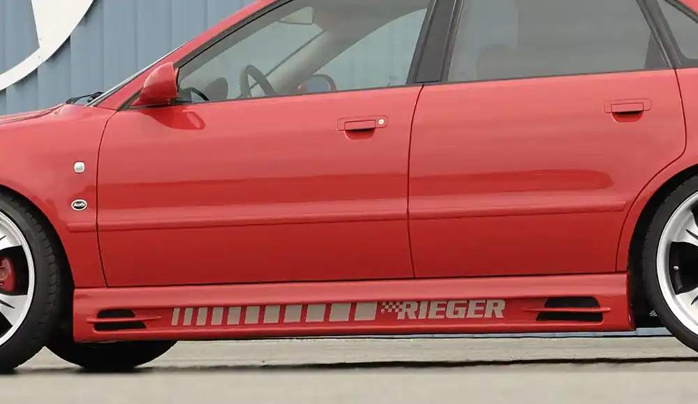 Výprodej Rieger boční práh mont. strana levá pro Audi A4 B5 avant, sedan, r.v. 11/94-98, 99-12/00, plast ABS bez povrchové úpravy, s prolisem, s prolisem a dvěma výřezy