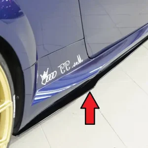 Značkový Rieger spoiler pod boční práh mont. strana pravá pro Audi TT 8J-FV, 8S kupé, roadster vč. faceliftu, r.v. 07/14-08/18, 09/18-, plast ABS bez povrchové úpravy