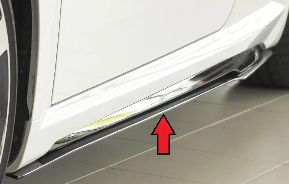 Značkový Rieger spoiler pod boční práh mont. strana levá pro Audi TTS 8J-FV, 8S kupé, roadster po faceliftu, r.v. 09/18-, plast ABS bez povrchové úpravy