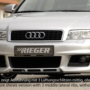 Zlevněný Rieger Přední nárazník new Design pro Audi A4 8E avant, sedan, plast ABS bez povrchové úpravy, bez žebrování, pro vozy s parkovacím asistentem (PDC) a mlhovými světly