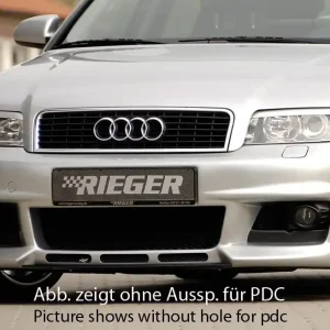 Rieger Přední nárazník new Design pro Audi A4 8E avant, sedan, plast ABS bez povrchové úpravy, s žebrováním, pro vozy s parkovacím asistentem (PDC) a ostřikovači světlometů Autentický