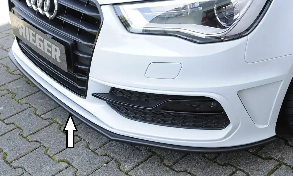 Originální Rieger lipa pod přední nárazník pro Audi A3 8V 3-dvéř. (hatchback 8V1), 5-dvéř. (sportback 8VA) před faceliftem, 07/12-08/16, plast ABS bez povrchové úpravy