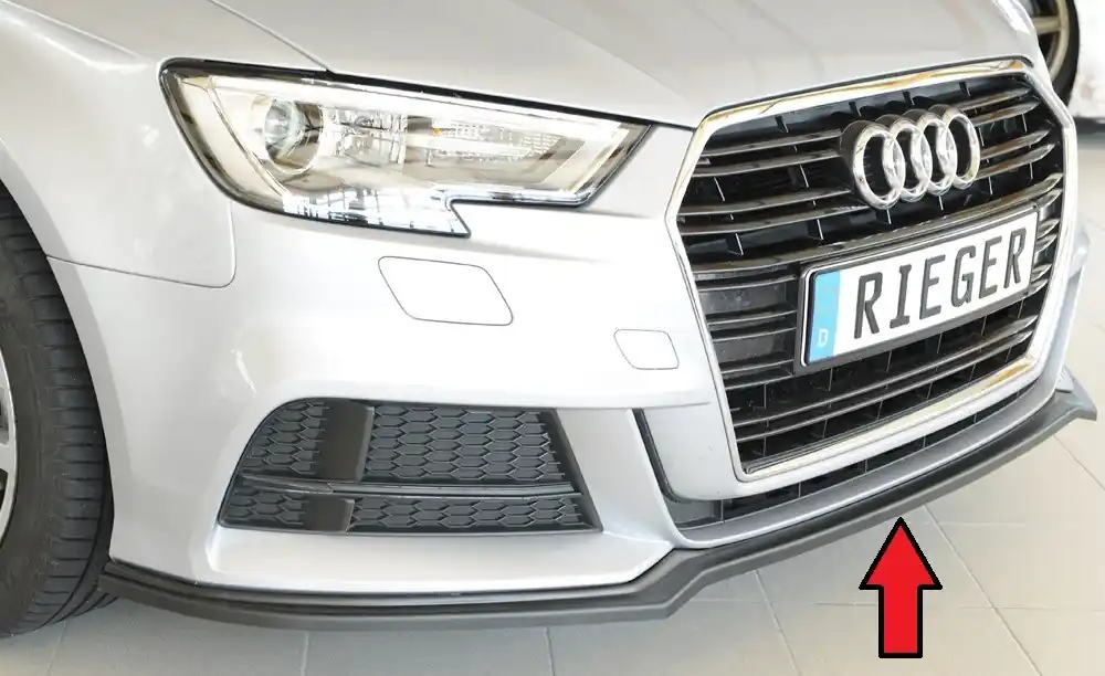 Rieger lipa pod přední nárazník pro Audi A3 S3 8V 3-dvéř. (hatchback 8V1), 5-dvéř. (sportback 8VA) po faceliftu, 09/16-, plast ABS bez povrchové úpravy Sleva
