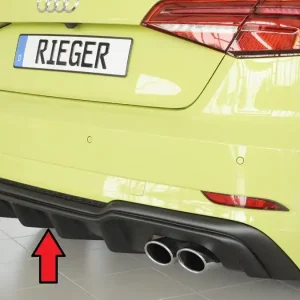 Finální Výprodej Rieger vložka zadního nárazníku pro Audi A3 S3 8V 3-dvéř. (hatchback 8V1), 5-dvéř. (sportback 8VA) po faceliftu, plast ABS bez povrchové úpravy, pro orig. dvojité koncovky na obou stranách 4x90x72 mm