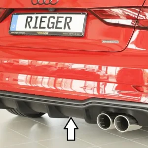 Rieger vložka zadního nárazníku pro Audi A3 8V 3-dvéř. (convertible 8V7), 5-dvéř. (sedan 8VS) po faceliftu, plast ABS bez povrchové úpravy, pro sportovní koncovky na obou stranách 4x90 mm Značkový